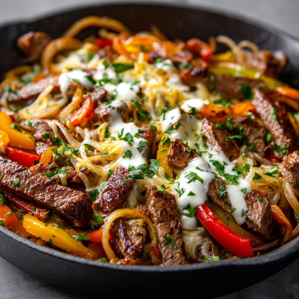 Queso Steak Fajita Skillet Quick Meal