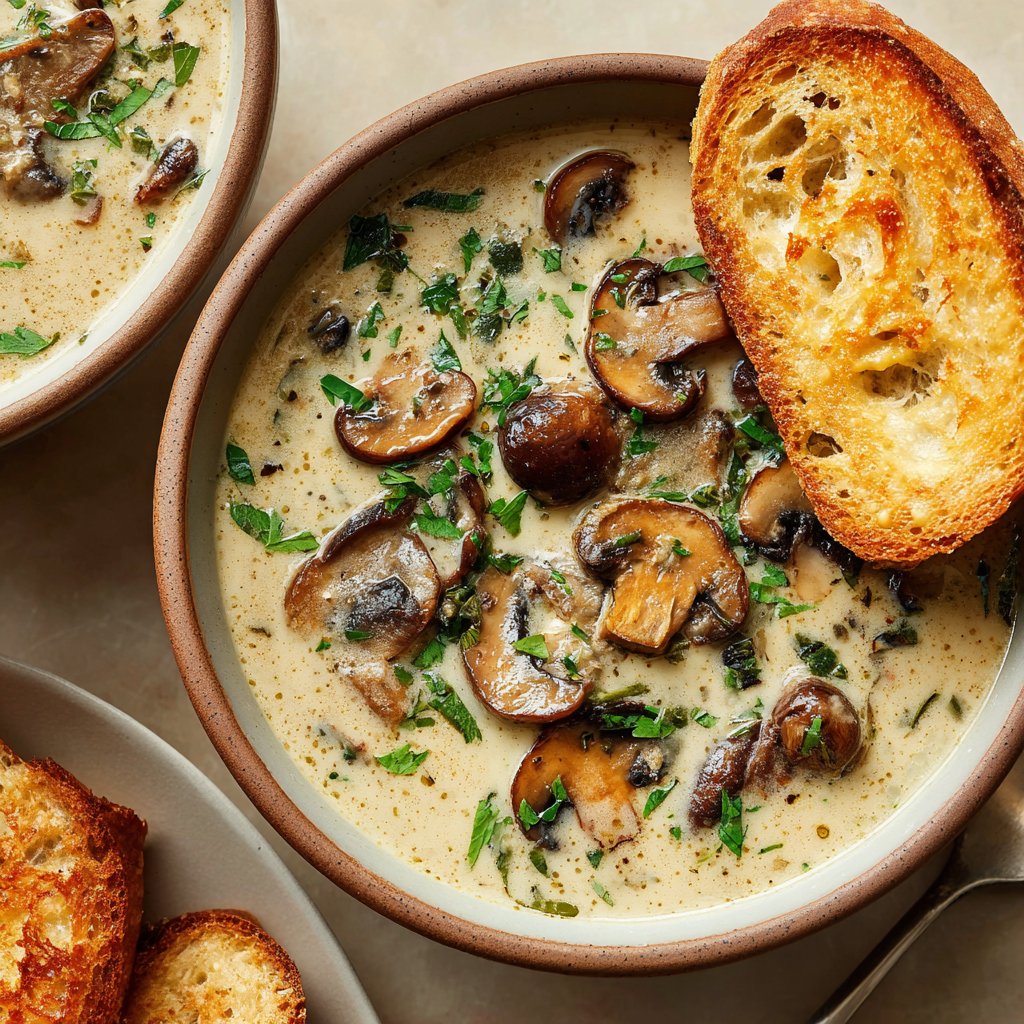 Creamy Mushroom Garlic Soup Recipe