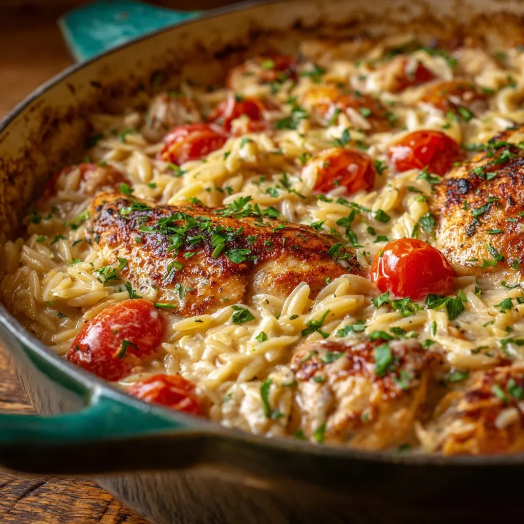 Stovetop Creamy Chicken Orzo Bake
