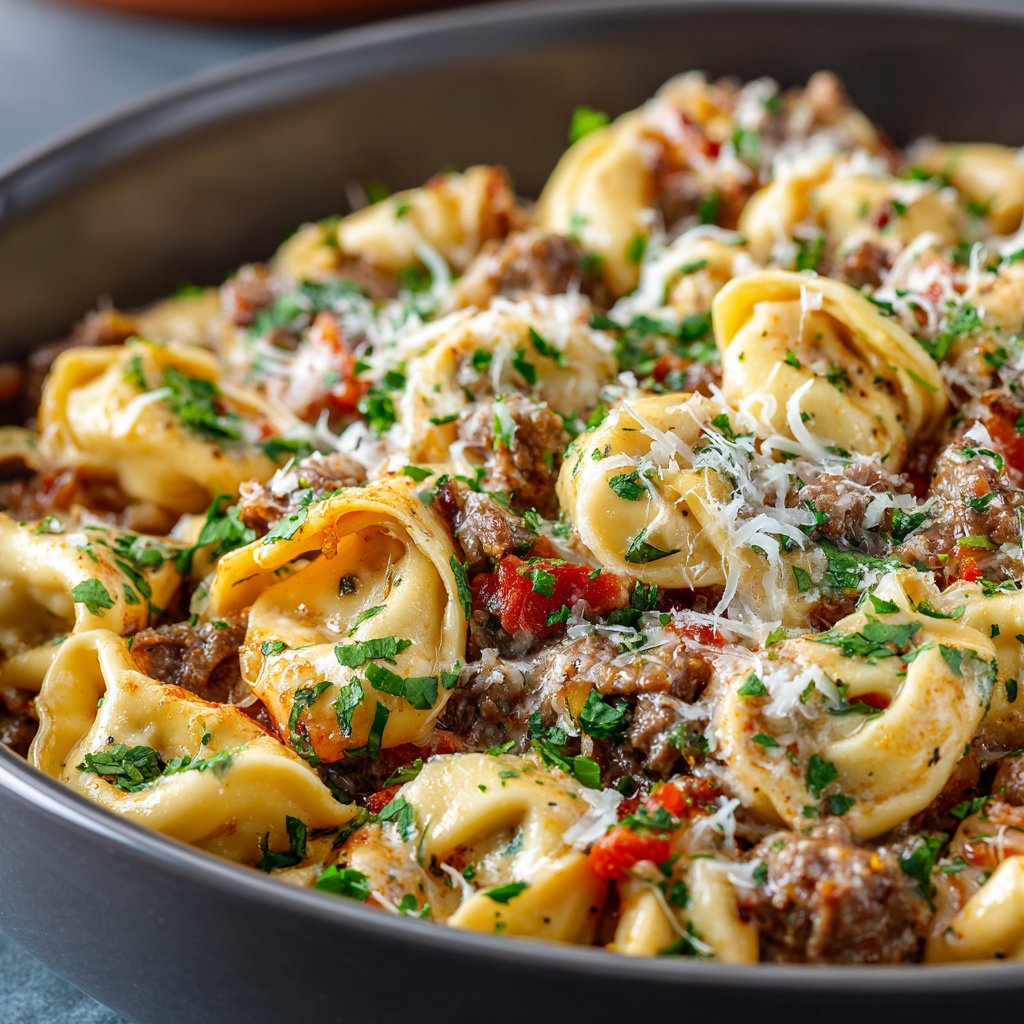 Cheesesteak Tortellini (Slow Cooker Style)