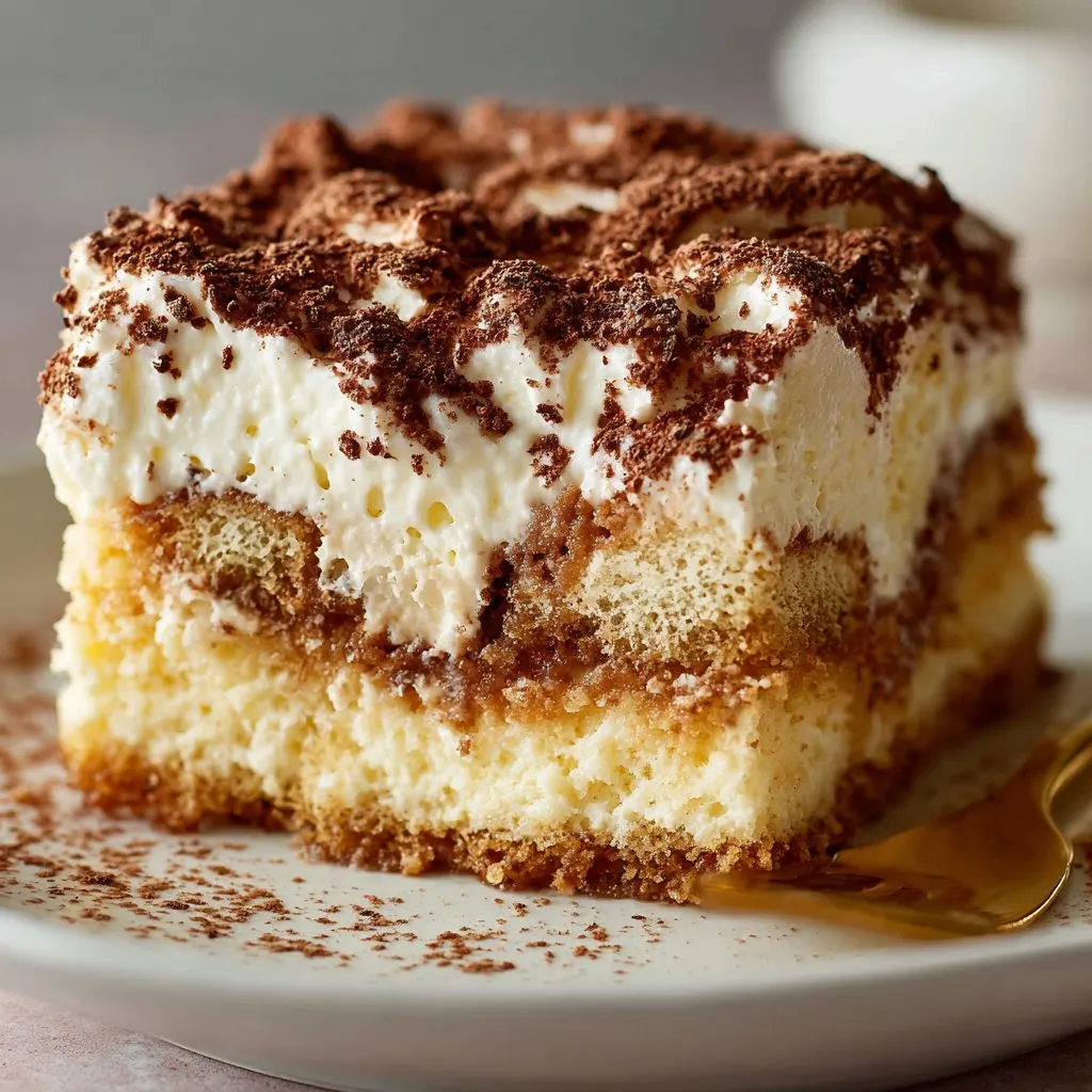 Tiramisu Poke Cake (No Bake Layers)
