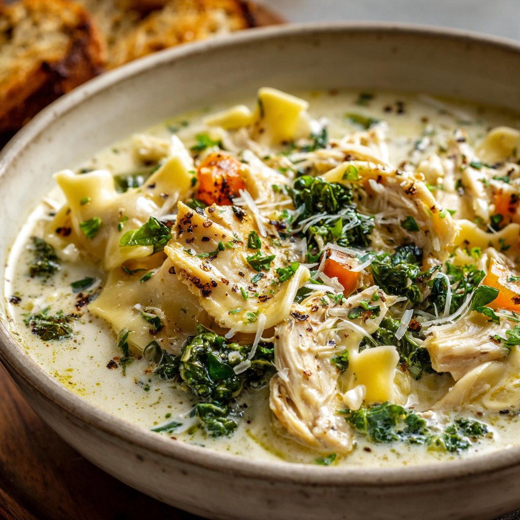 White Chicken Lasagna Soup (Garlic!)