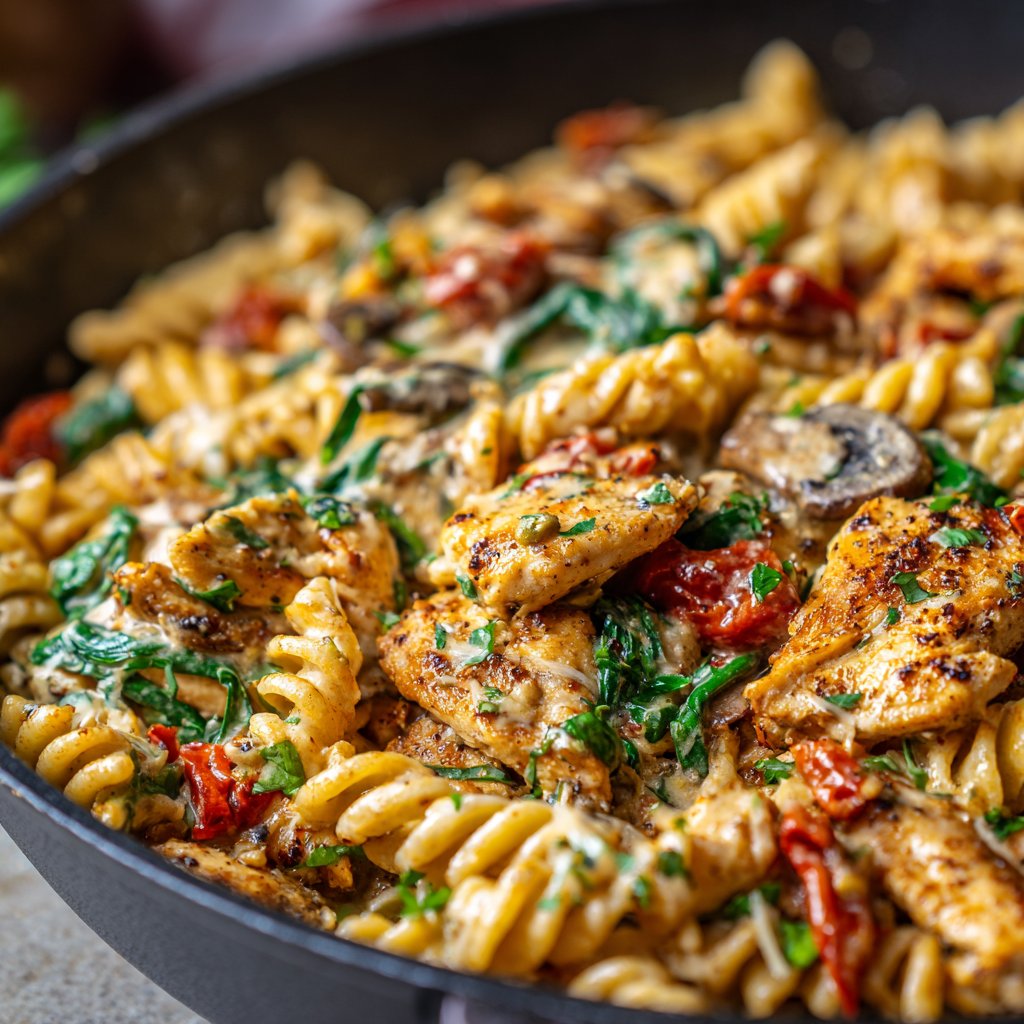 Creamy Tuscan Chicken Pasta Skillet