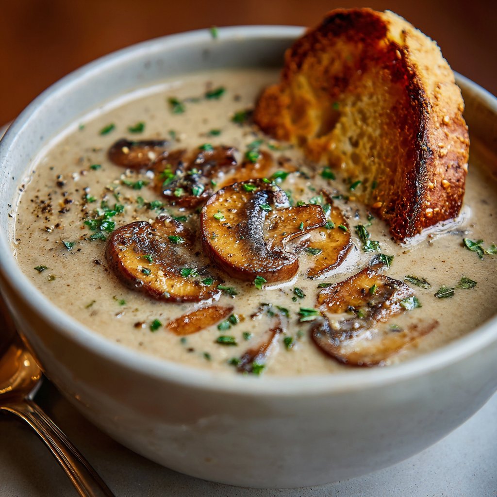 Creamy Mushroom Garlic Soup Recipe