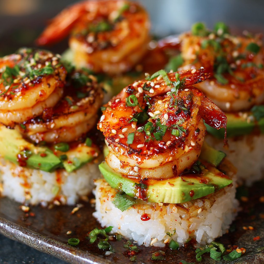 Spicy Shrimp Sushi Stacks