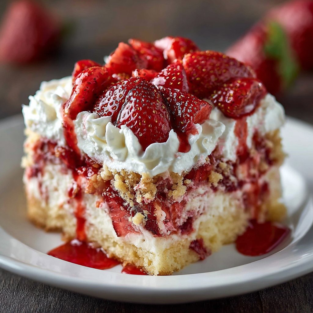 Strawberry Crunch Poke Cake