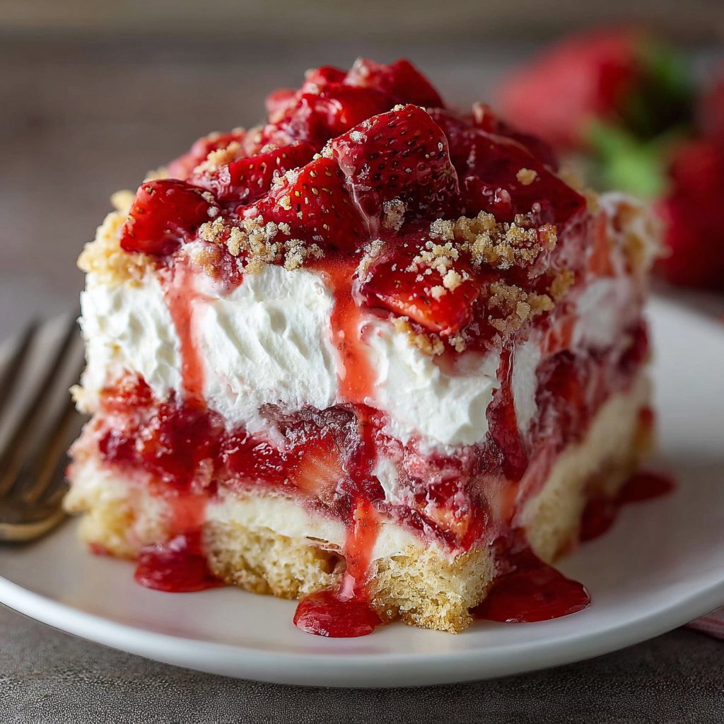 Strawberry Crunch Poke Cake