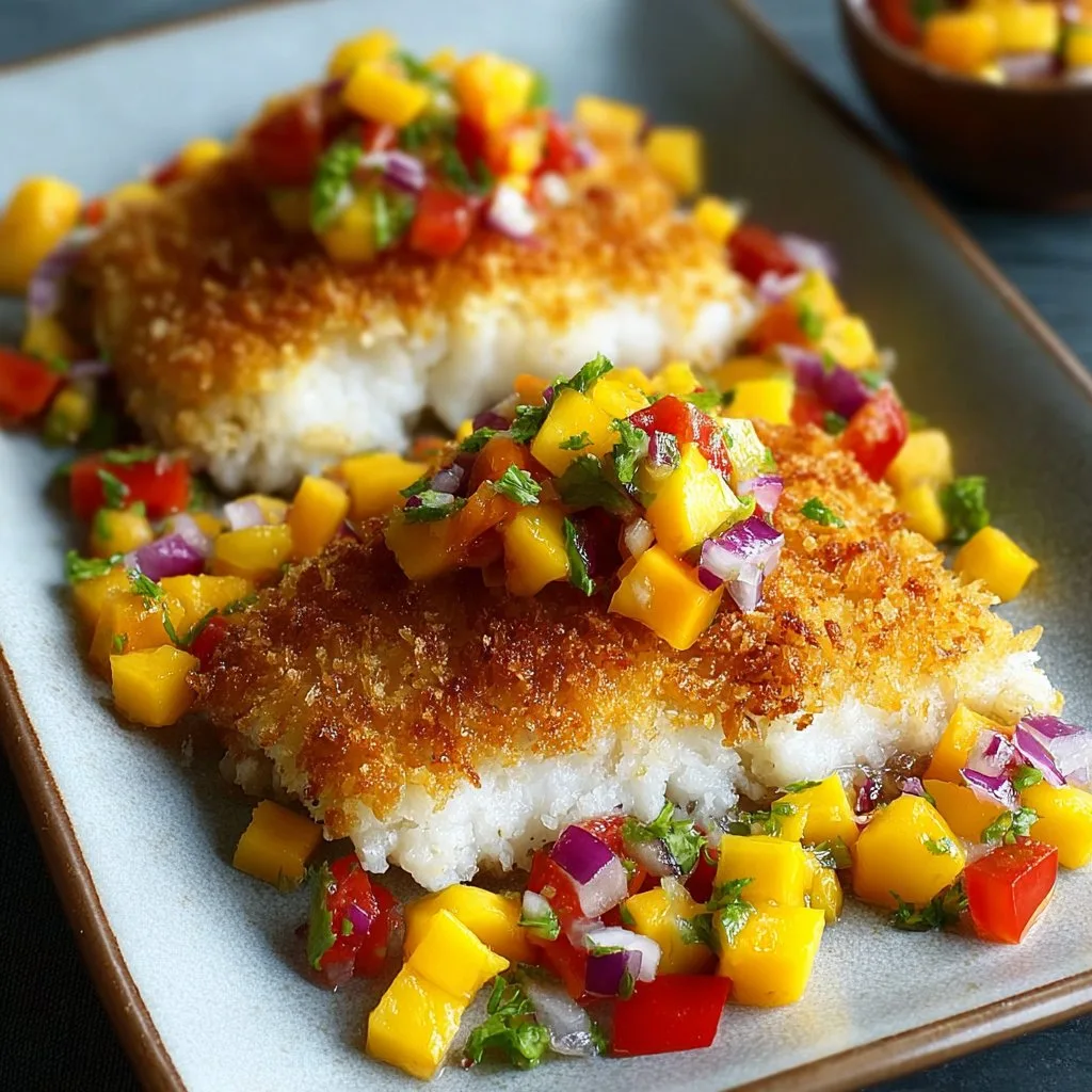 Tropical Coconut Crusted Fish with Mango Salsa 1 Tropical Coconut Crusted Fish with Mango Salsa