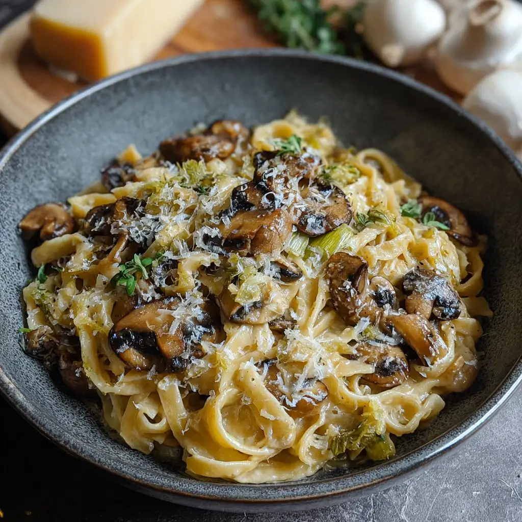 Caramelized Leek and Mushroom Gruyere Pasta