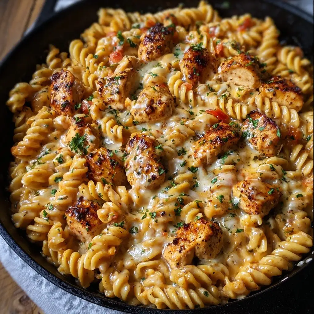 Cheesy Cajun Garlic Chicken Rotini Skillet