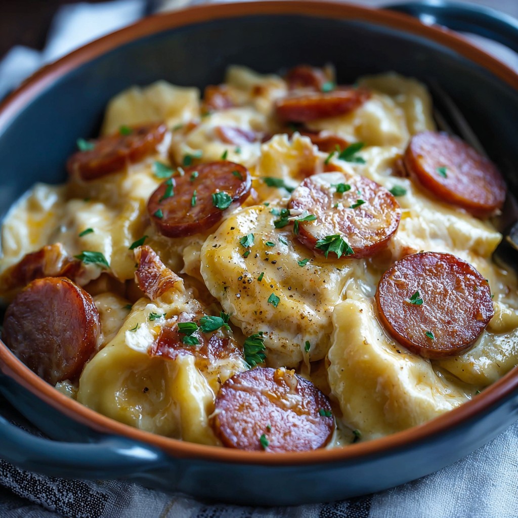 Crock pot Pierogi Casserole with Kielbasa Recipe