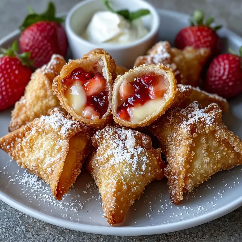 Deep-Fried Strawberry Cheesecake Stuffed Wonton Bites
