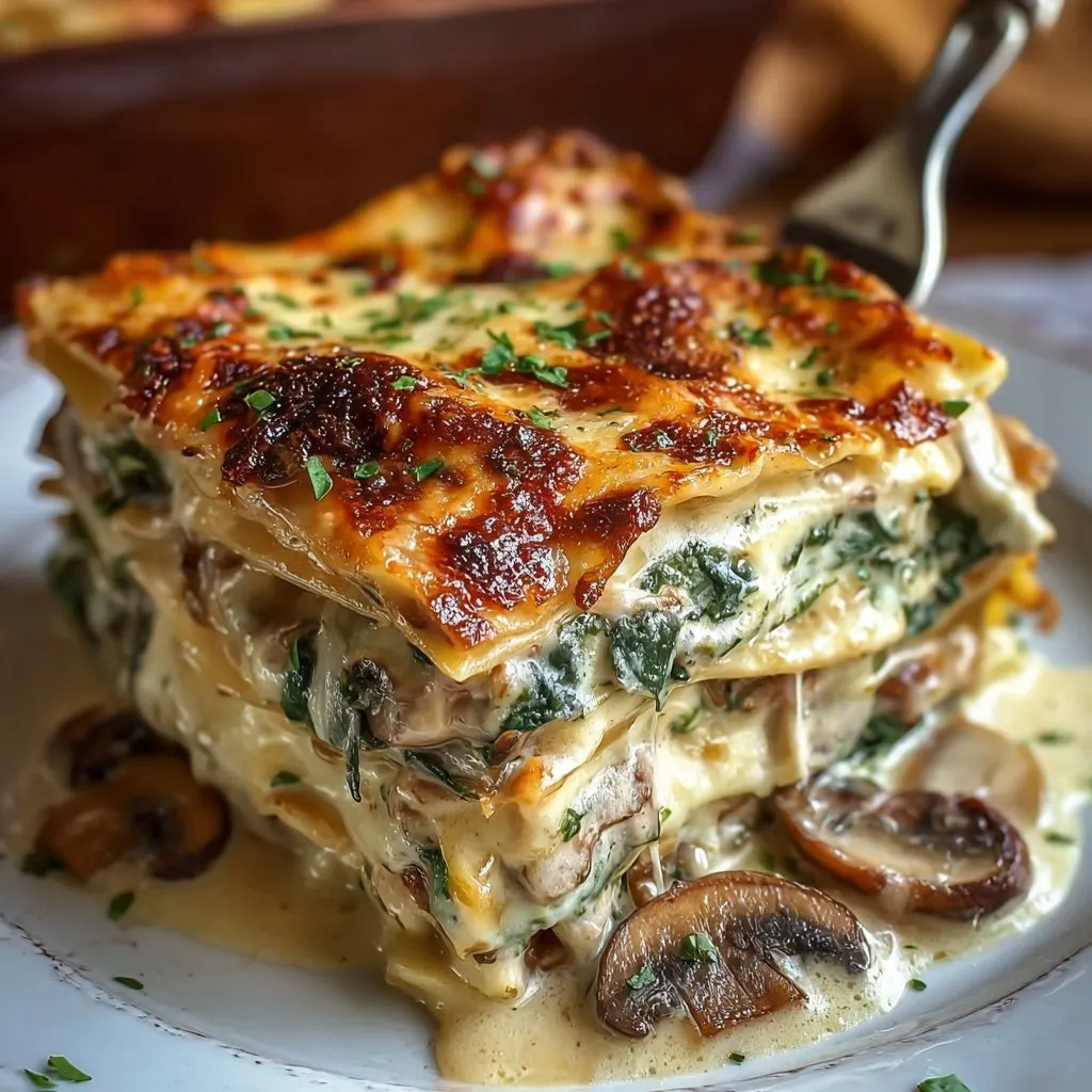 Easy Creamy Spinach Mushroom Lasagna