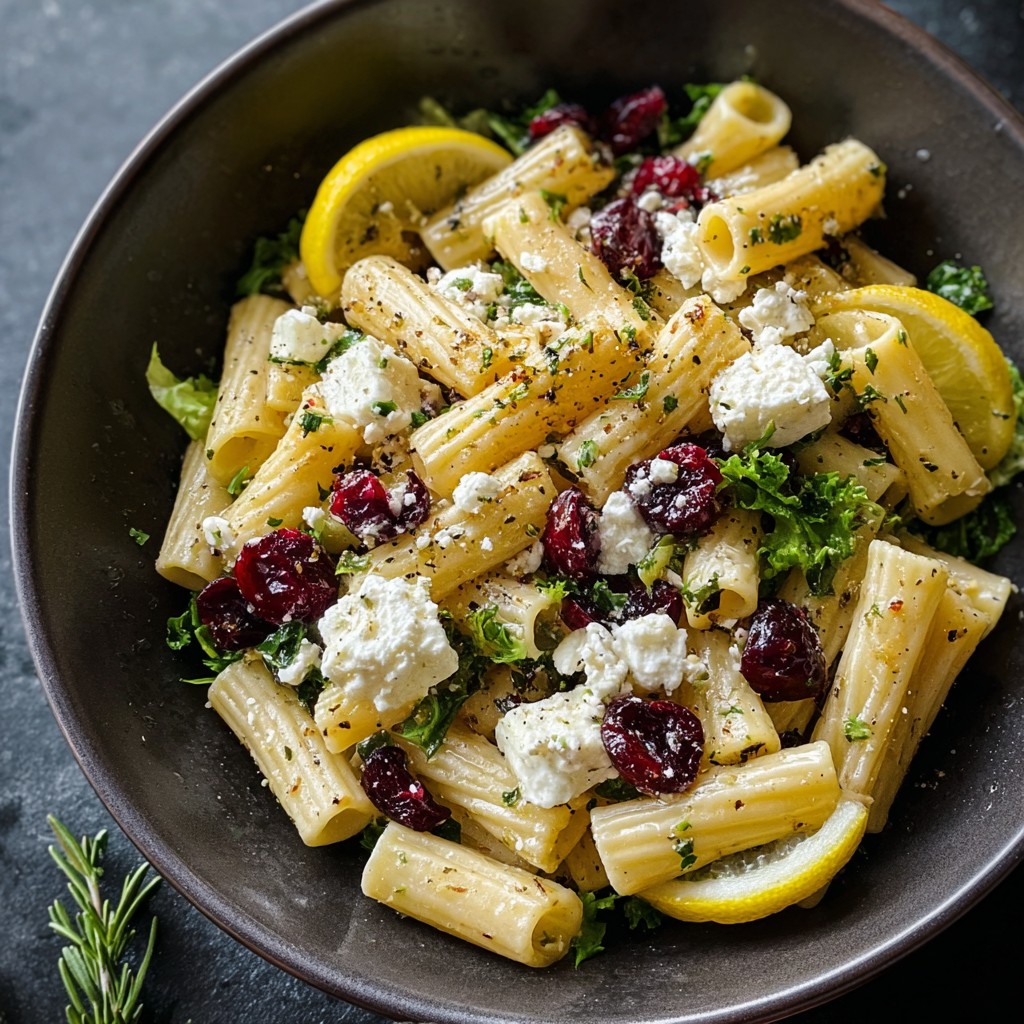 Feta & Cranberry Rigatoni Salad with Lemon Vinaigrette