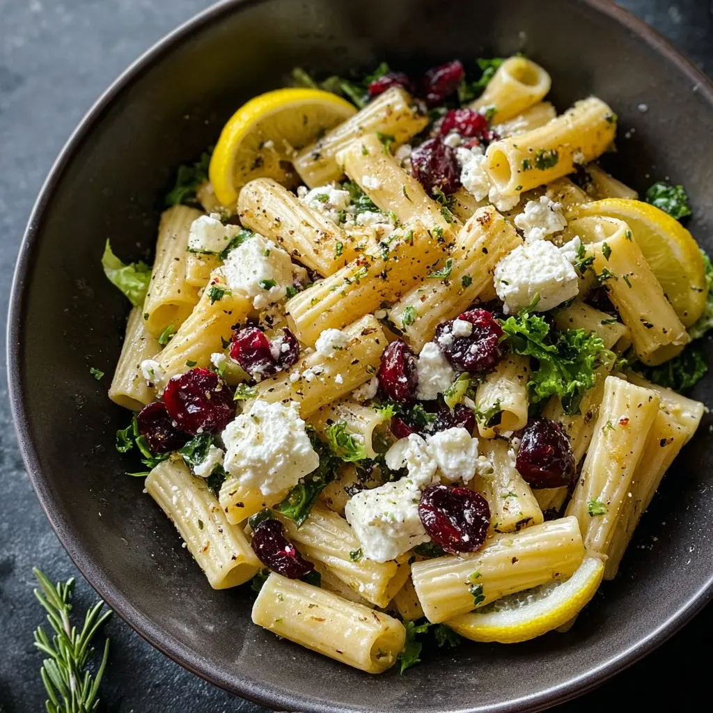Feta & Cranberry Rigatoni Salad with Lemon Vinaigrette