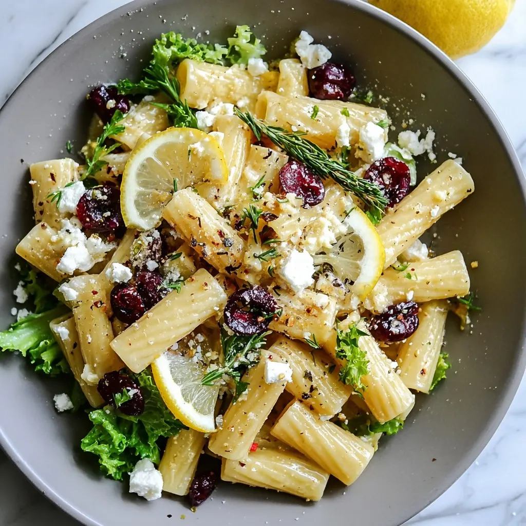 Feta & Cranberry Rigatoni Salad with Lemon Vinaigrette