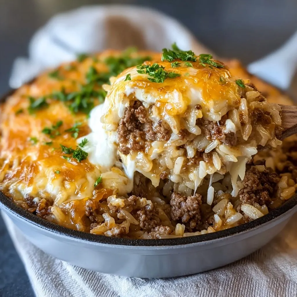French Onion Ground Beef and Rice Casserole