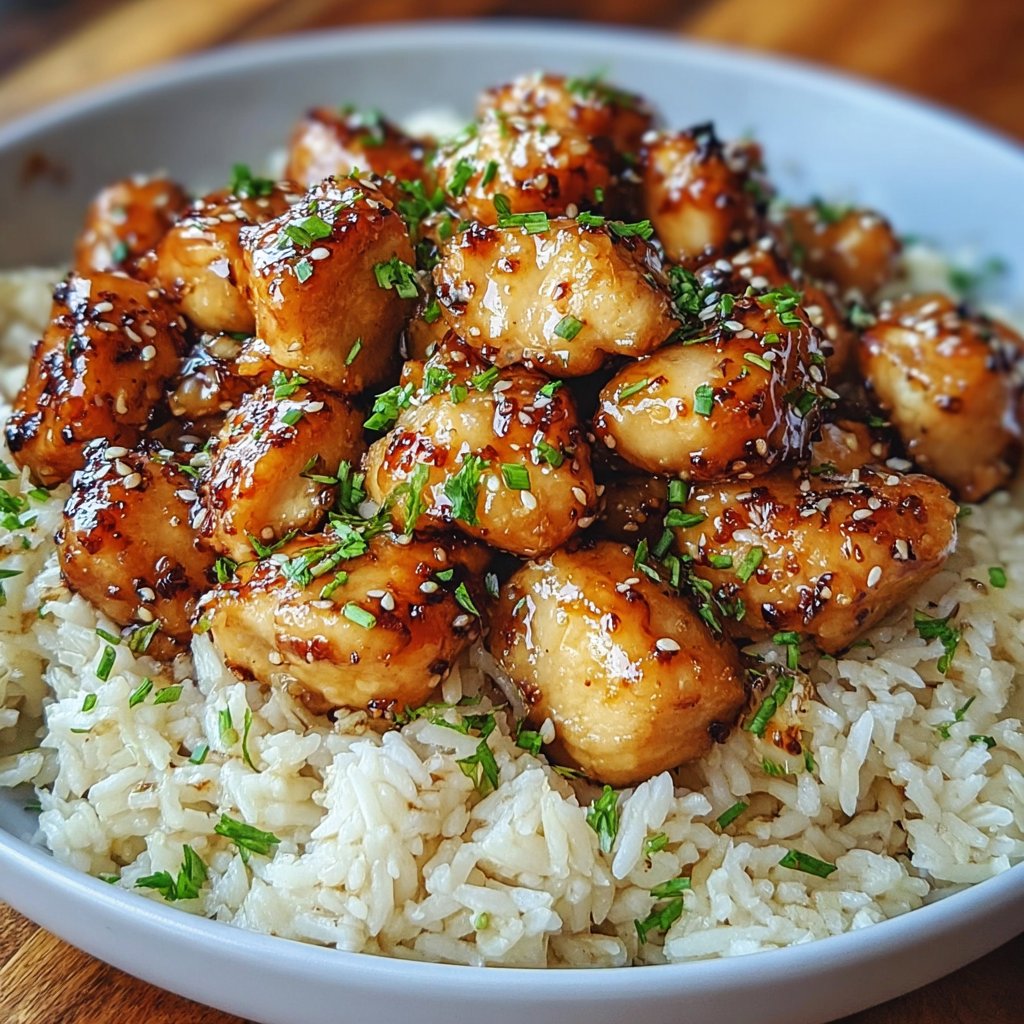 Honey Garlic Chicken Bites And Creamy Rice