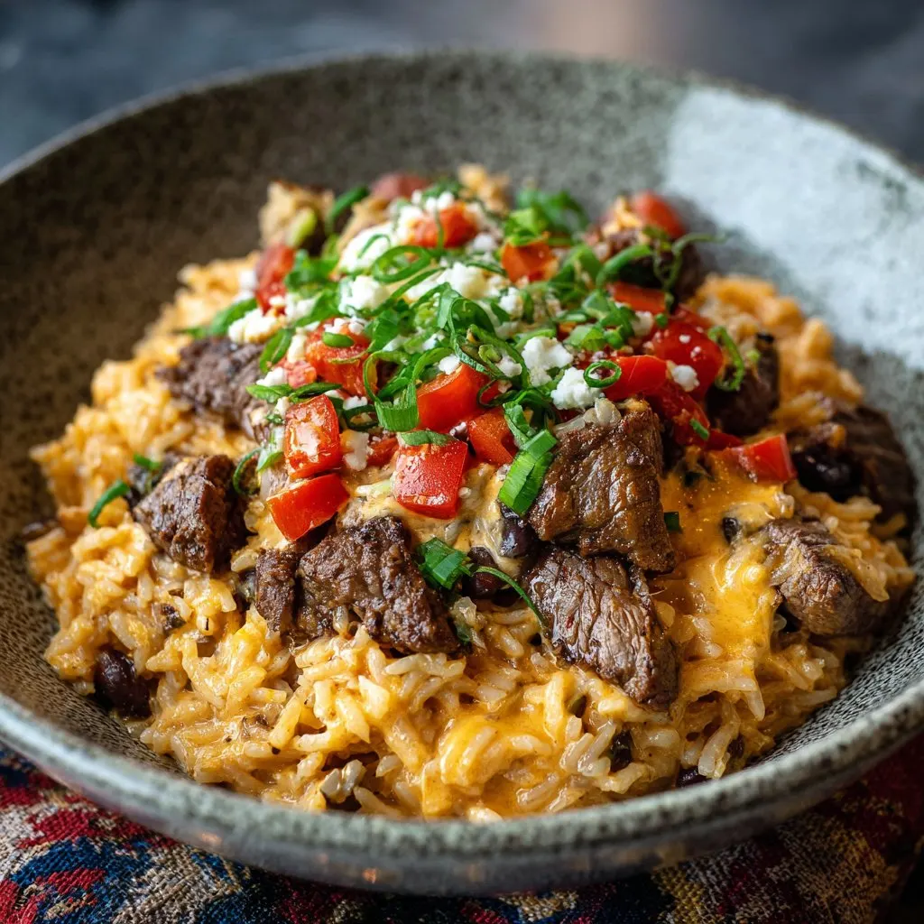 Mexican Steak Queso Rice