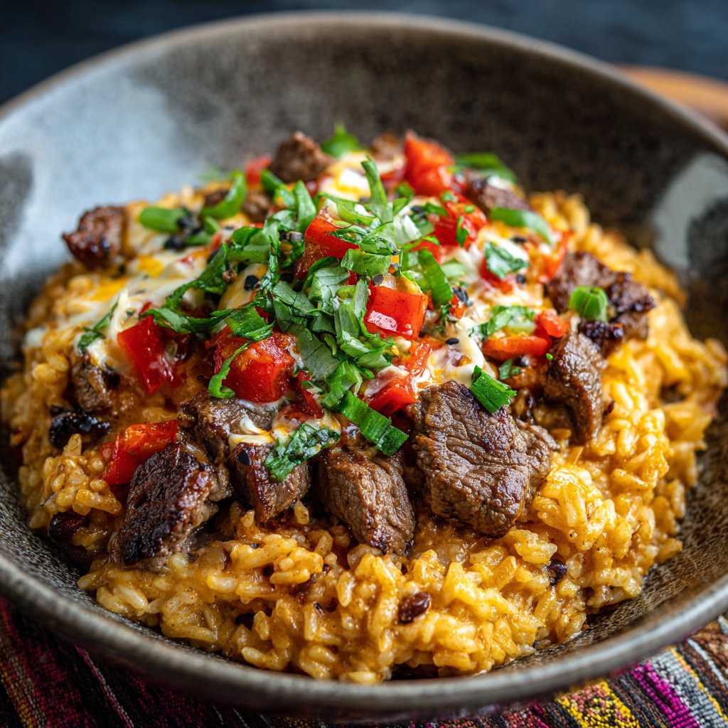 Mexican Steak Queso Rice