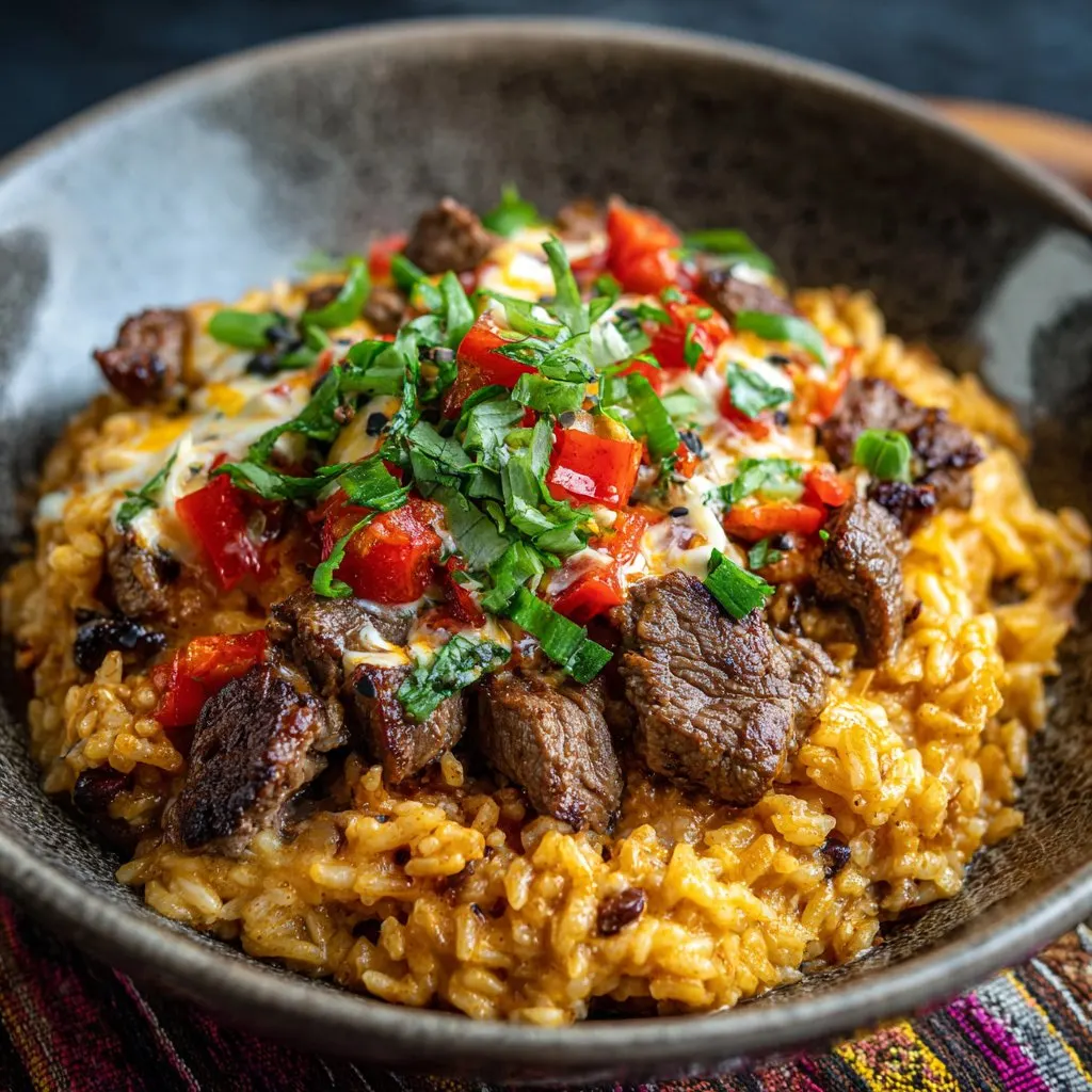 Mexican Steak Queso Rice