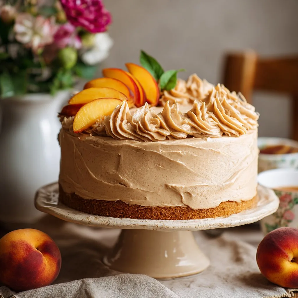 Peach Cake with Brown Sugar Frosting