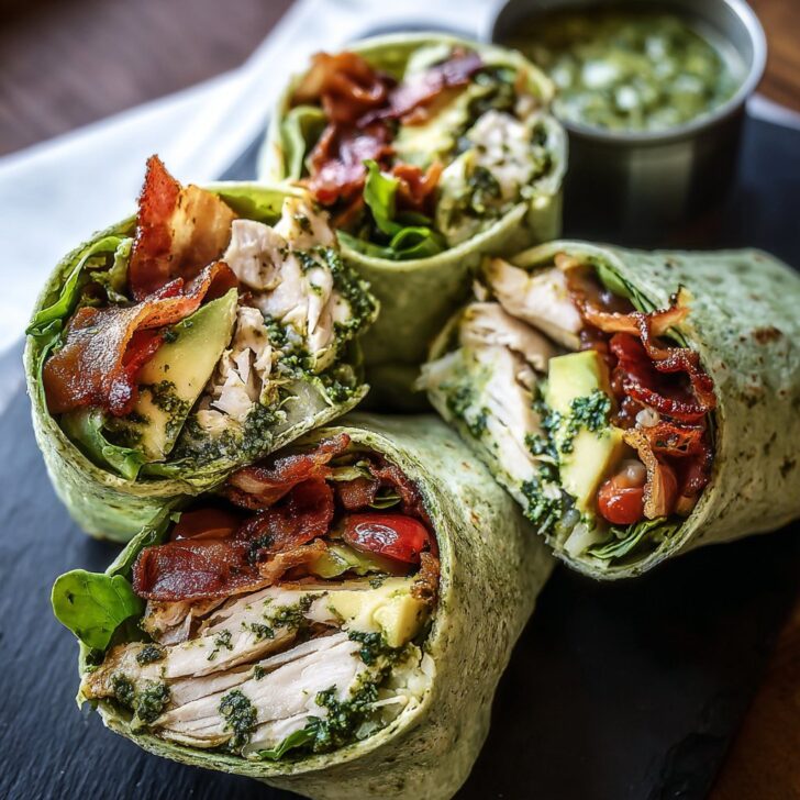 Pesto Chicken and Avocado Bacon Salad Wraps