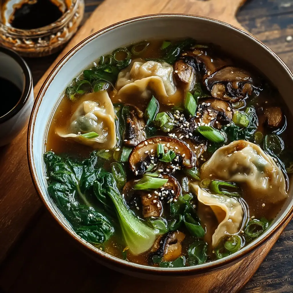 Potsticker Soup with Mushrooms & Bok Choy