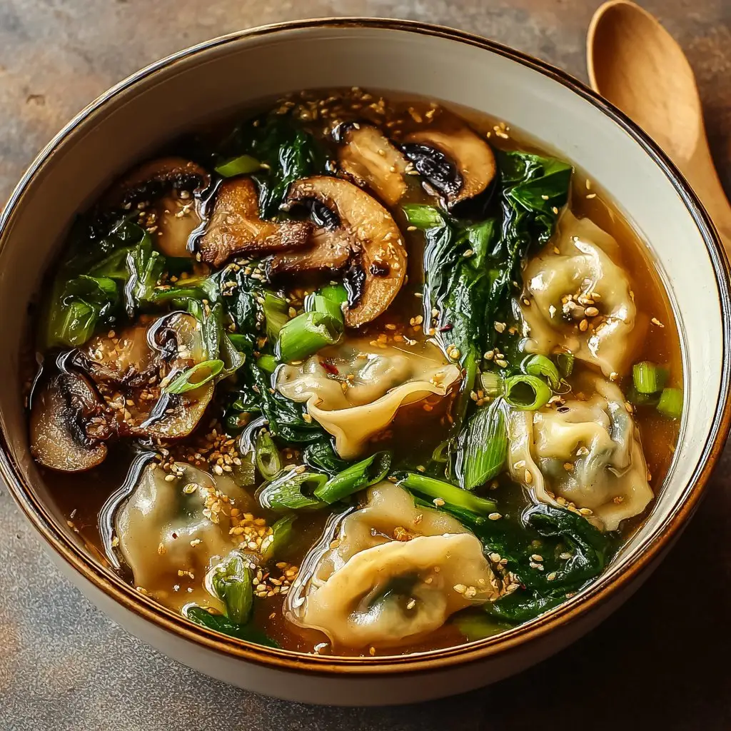Potsticker Soup with Mushrooms & Bok Choy