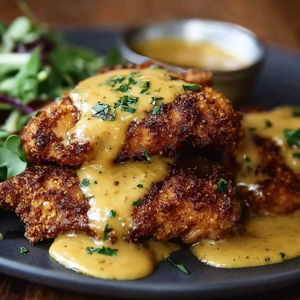 Pretzel Chicken with Mustard-Cheddar Sauce Recipe