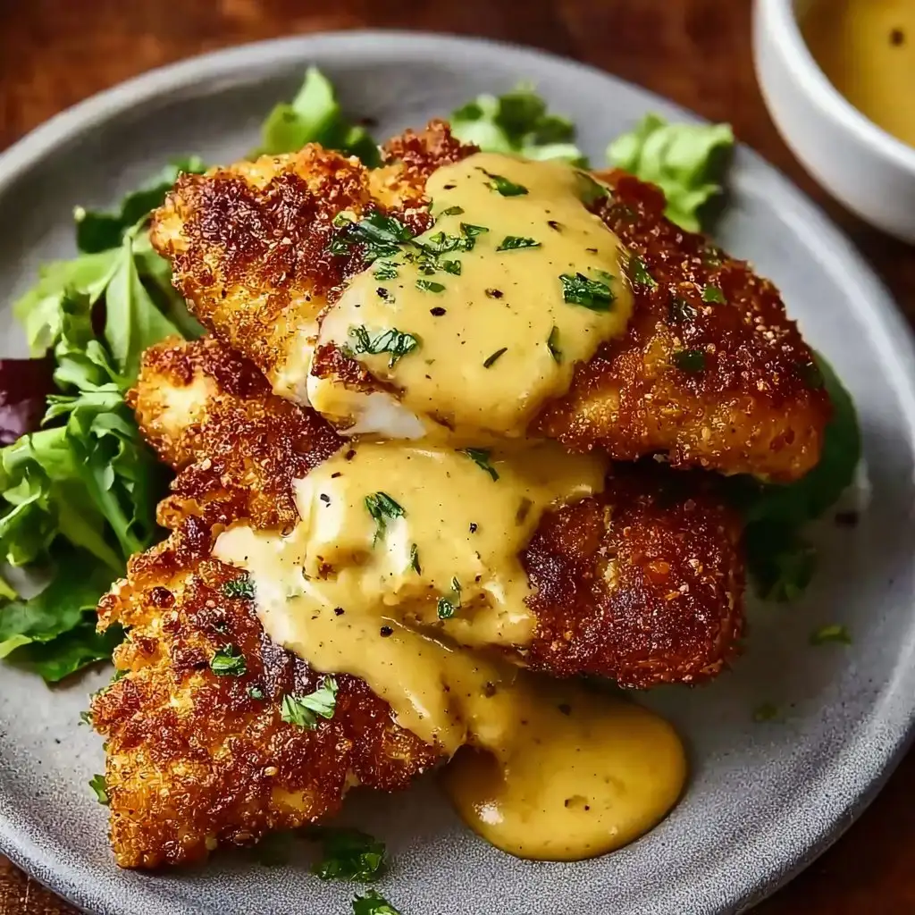 Pretzel Chicken with Mustard-Cheddar Sauce Recipe