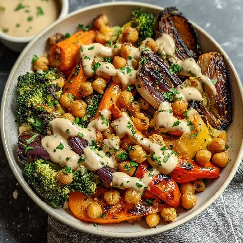 Roasted Vegetable & Chickpea Bowl with Tahini Dressing