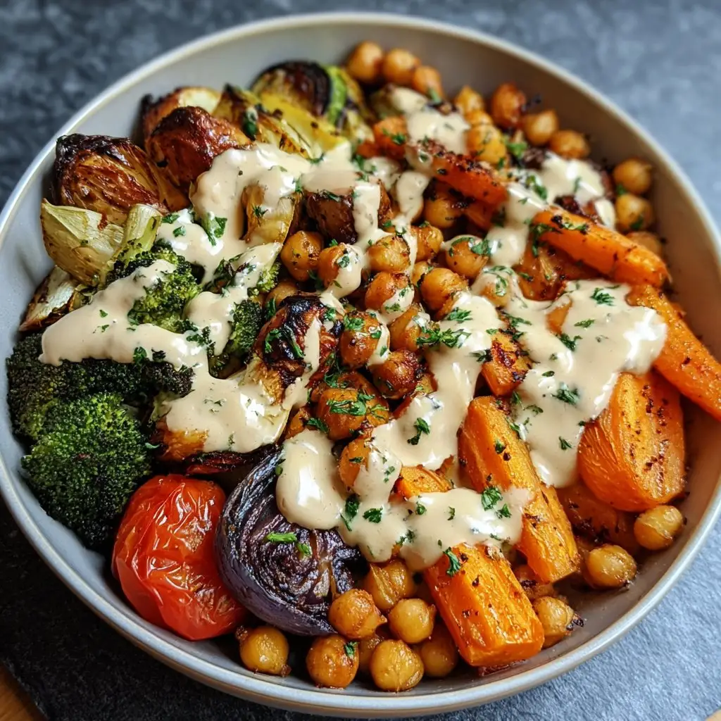 Roasted Vegetable & Chickpea Bowl with Tahini Dressing