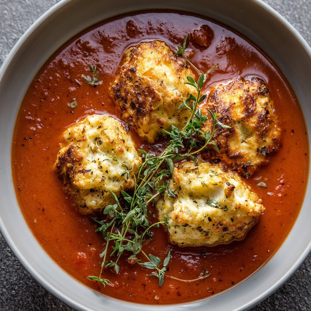 Tomato Soup with Cheese Dumplings