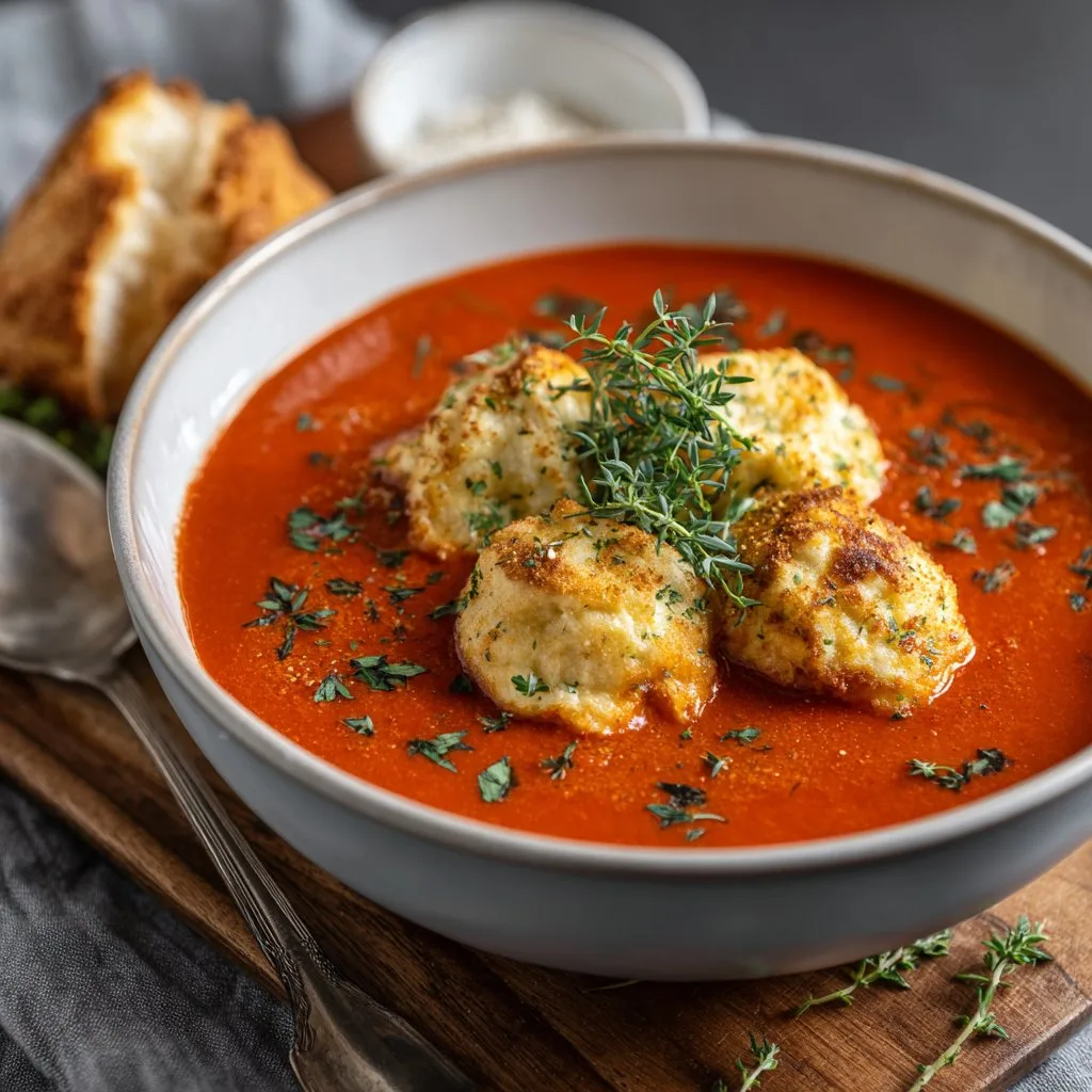 Tomato Soup with Cheese Dumplings
