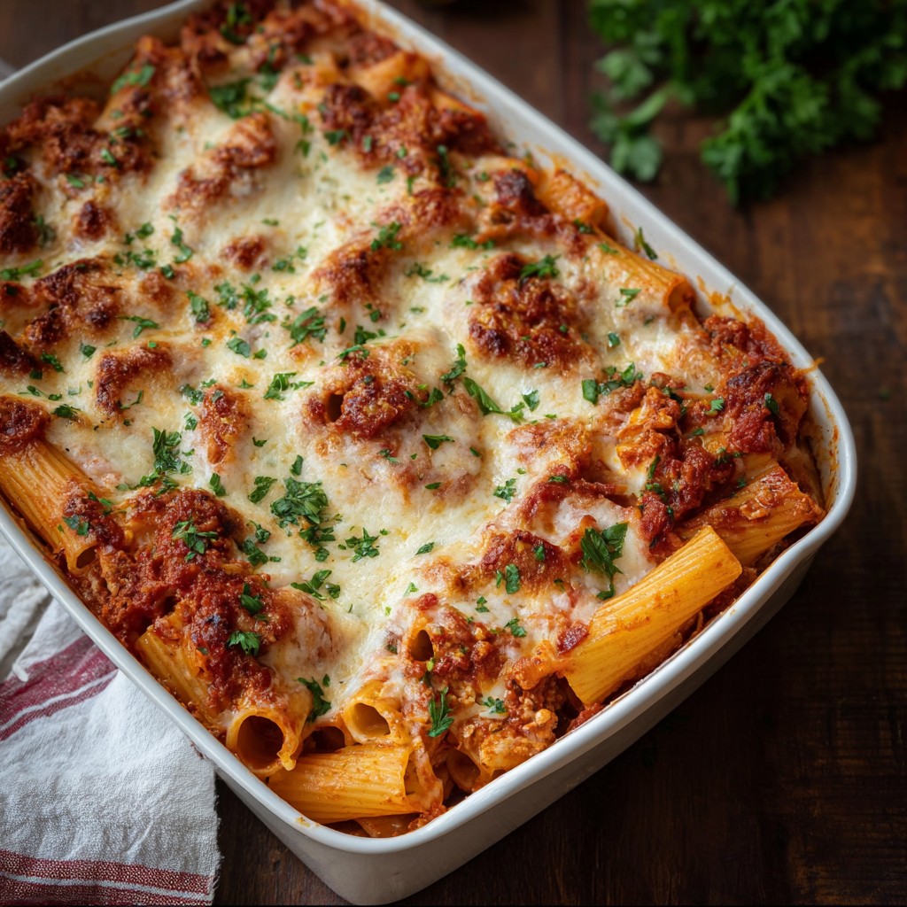 Baked Ziti with Ricotta & Mozzarella