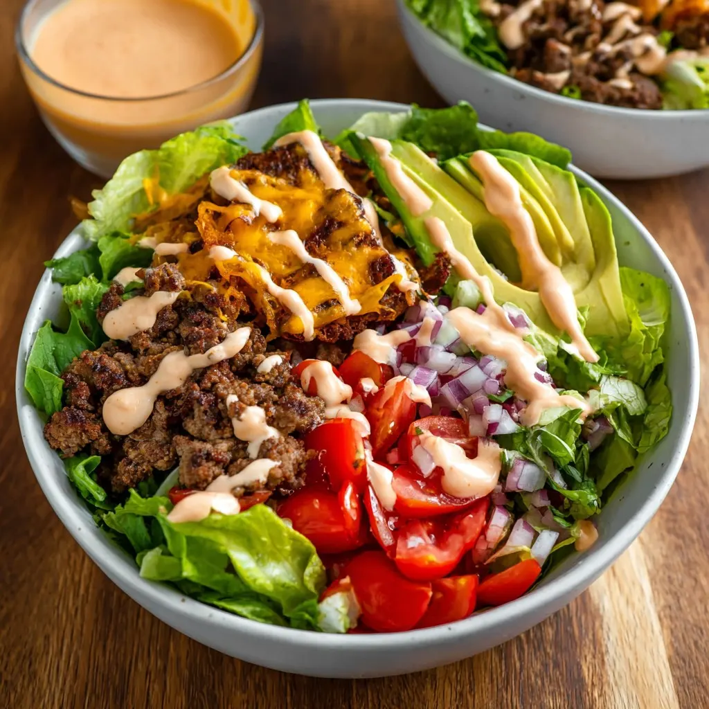 Fully Loaded Burger Bowl with Homemade Sauce