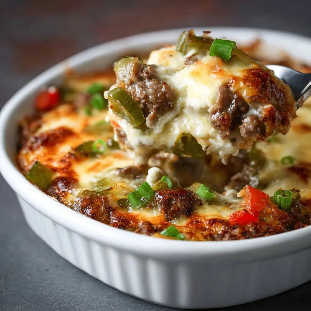 Low Carb Philly Cheesesteak Casserole