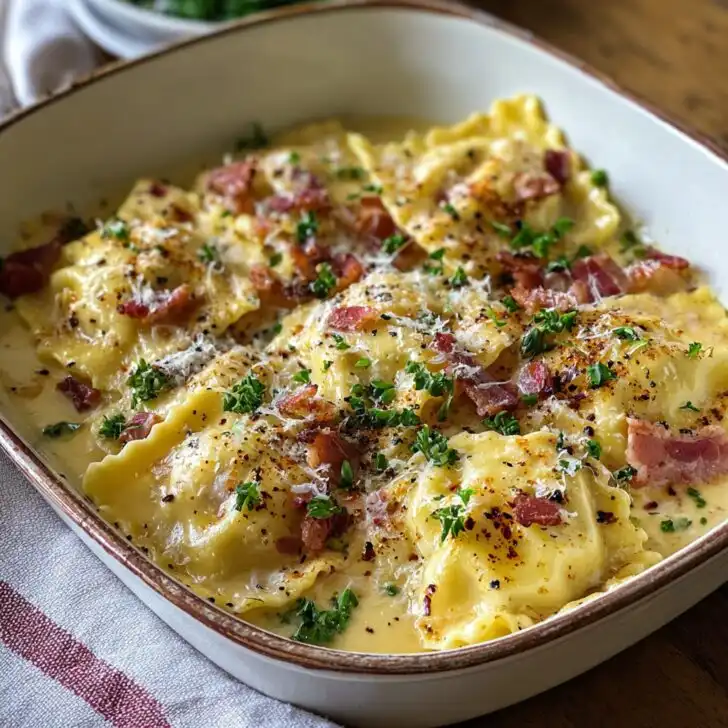 Olive Garden-Inspired Ravioli Carbonara