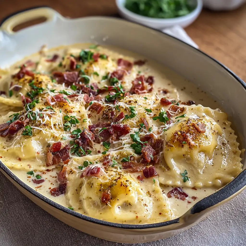 Olive Garden-Inspired Ravioli Carbonara