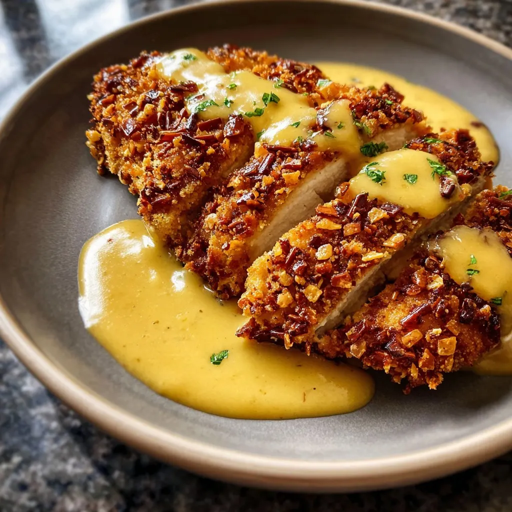 Pretzel Chicken with Mustard-Cheddar Sauce 1 Pretzel Chicken with Mustard-Cheddar Sauce