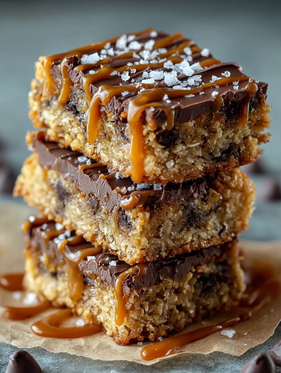 Salted Caramel Chocolate Chip Oat Cookie Bars