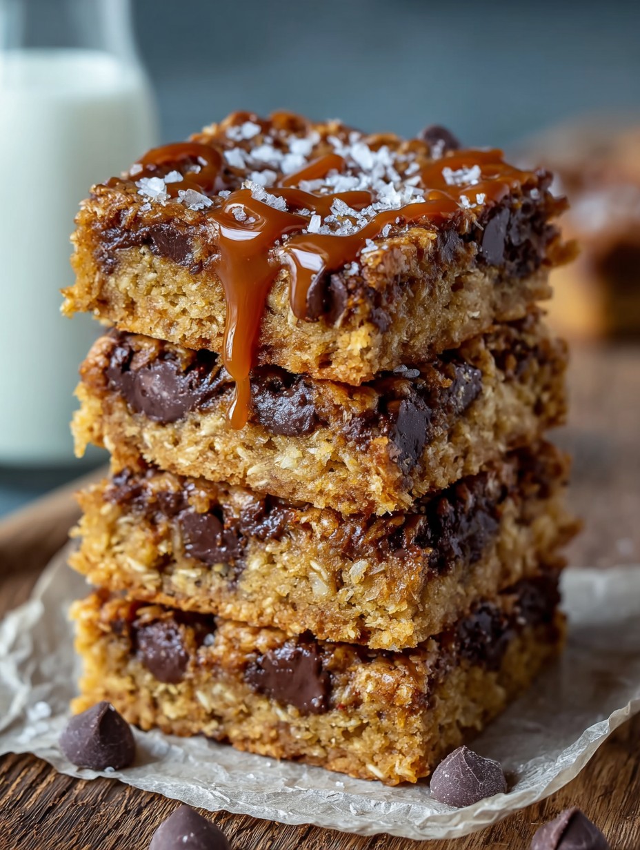 Salted Caramel Chocolate Chip Oat Cookie Bars