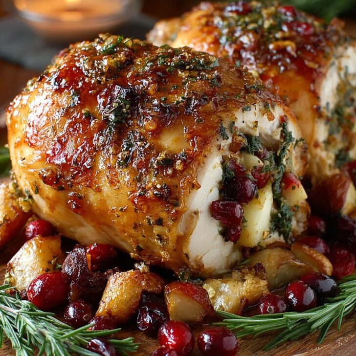 Stuffed Roast Chicken with Cranberries and Apples