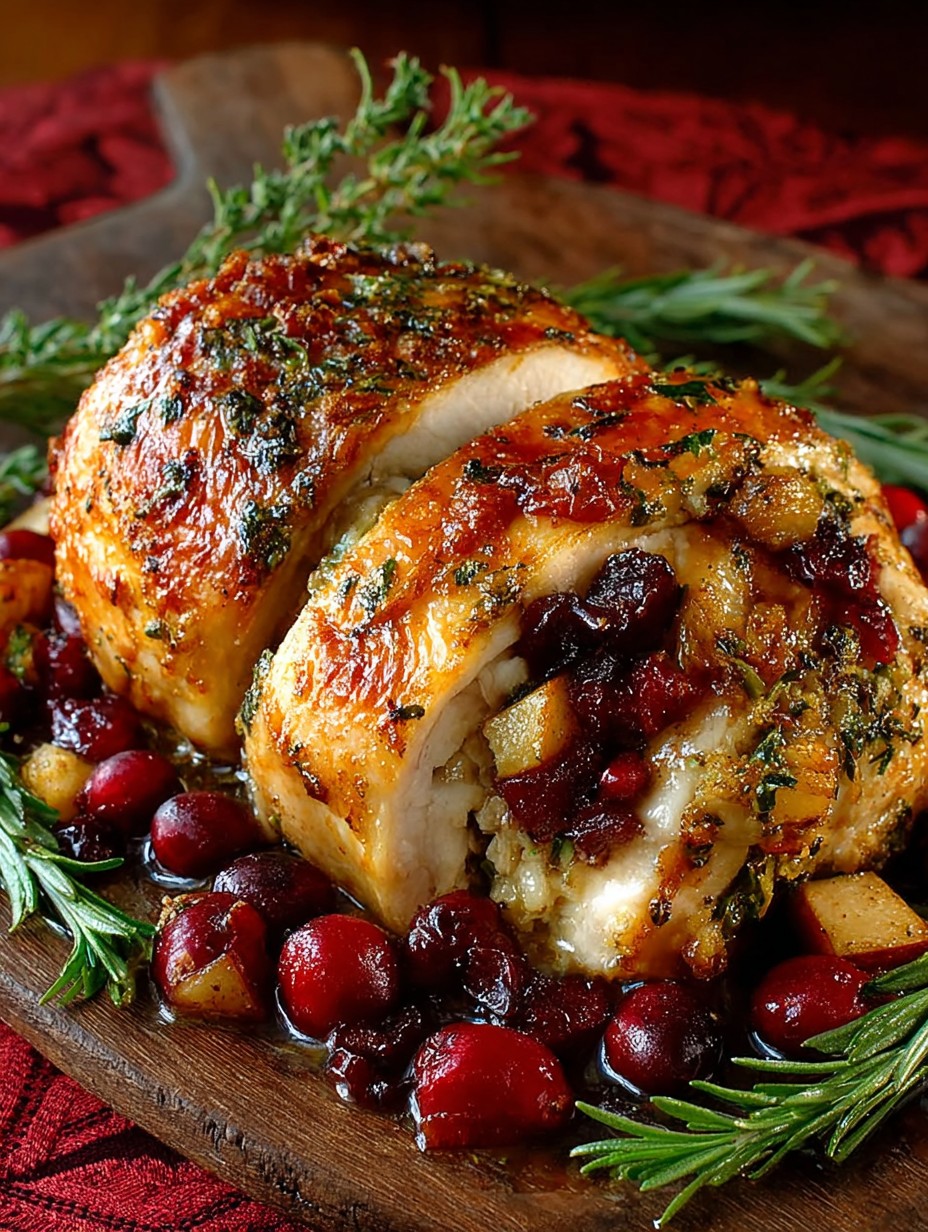 Stuffed Roast Chicken with Cranberries and Apples