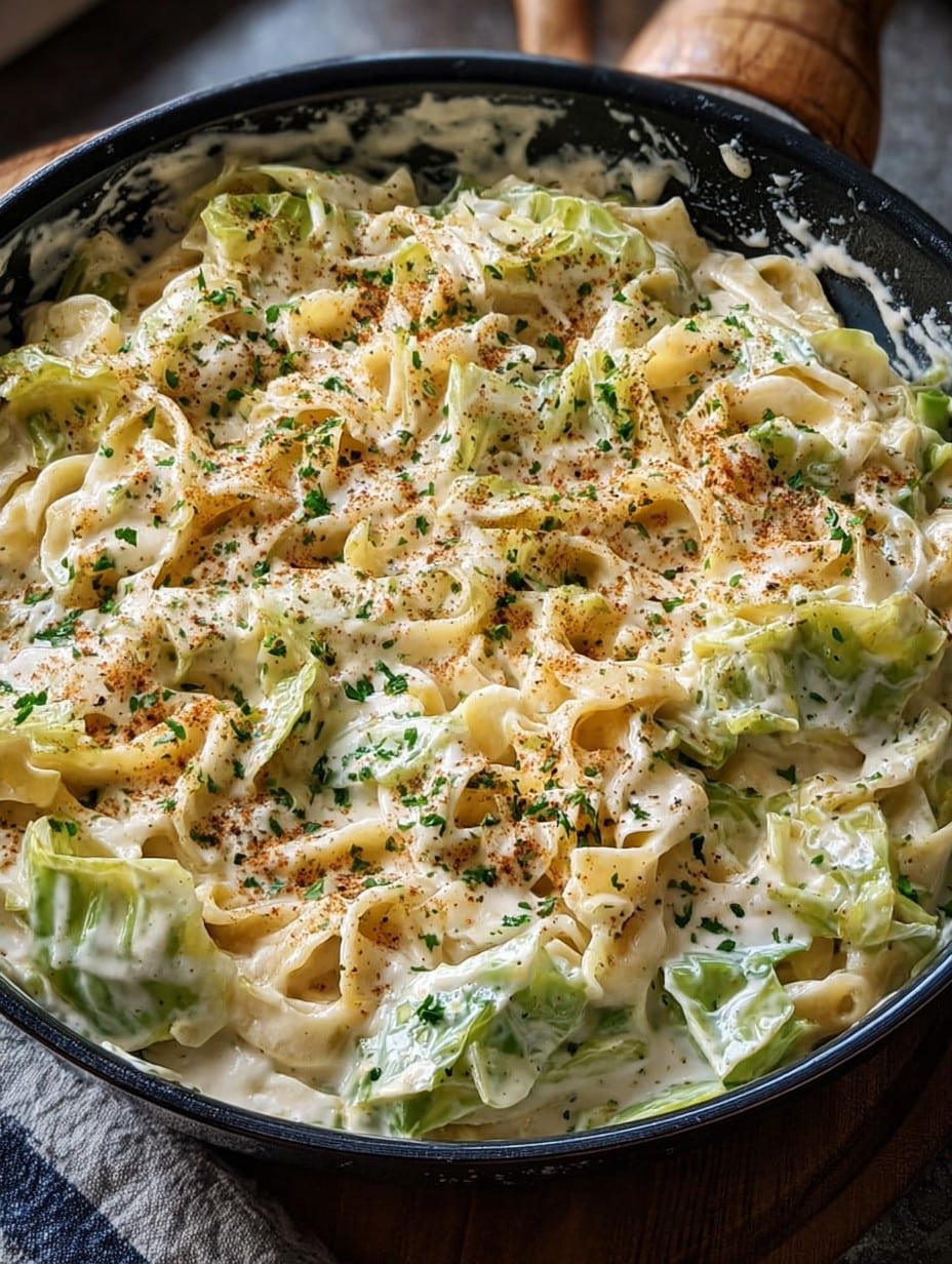Creamy Garlic Alfredo with Tender Cabbage
