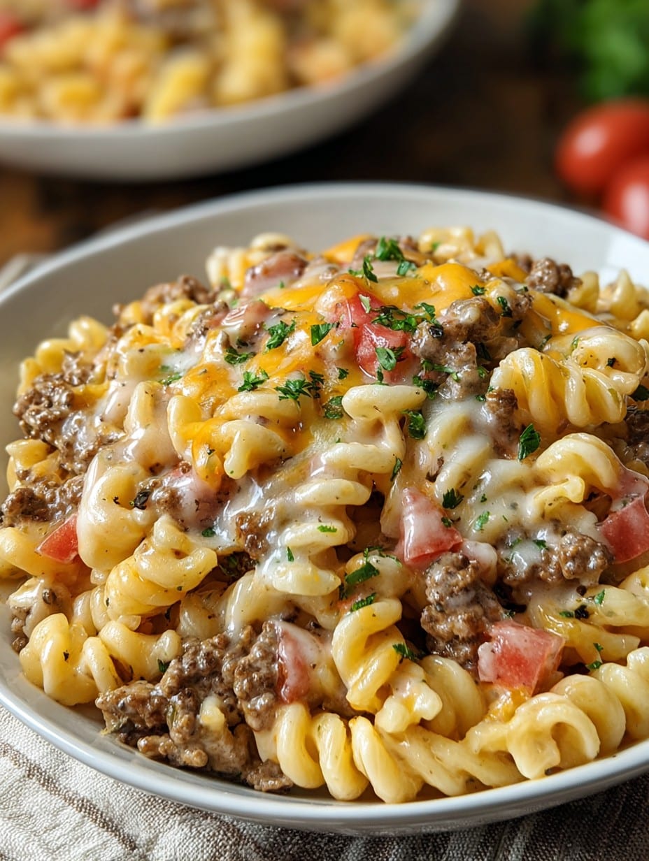 Loaded Cheeseburger Alfredo Pasta