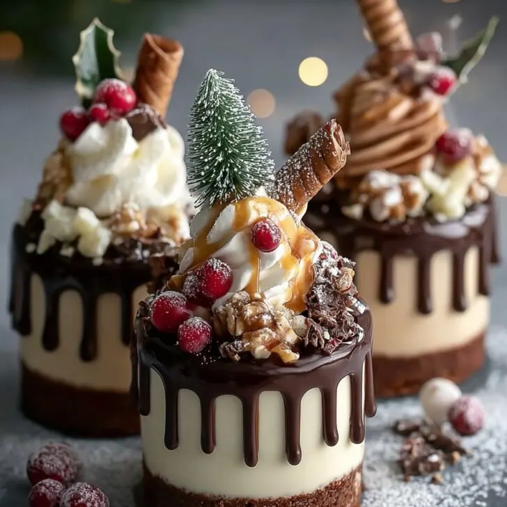 Mini Christmas Drip Cakes with Chocolate Ganache & Festive Toppings