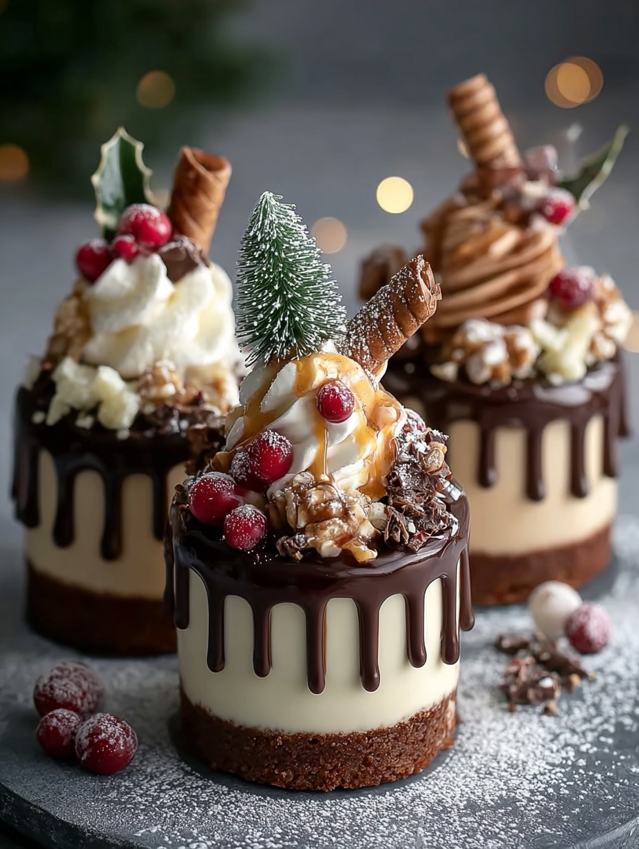 Mini Christmas Drip Cakes with Chocolate Ganache & Festive Toppings