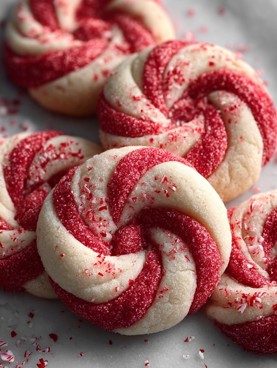 Peppermint-kissed Swirl of vanilla and red cookie dough Candy Cane Cookies